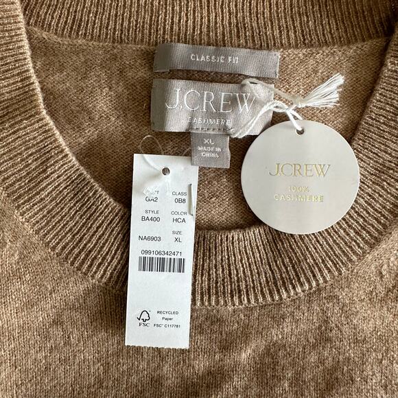 J.Crew Cashmere Classic Fit Crewneck Sweater Heather Camel BA400 Size XL New - Picture 10 of 14